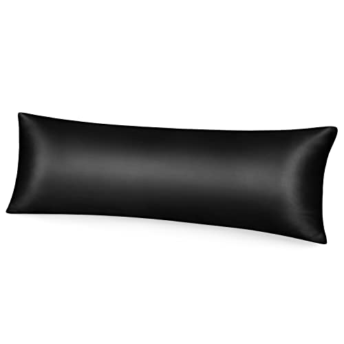 Fittia Satin Kissenbezug Premium Kopfkissenbezug Kissenhülle Haar- und Hautpflege Seidig mit Reißverschluss, 1 Stück, Schwarz, 40x145cm von Fittia