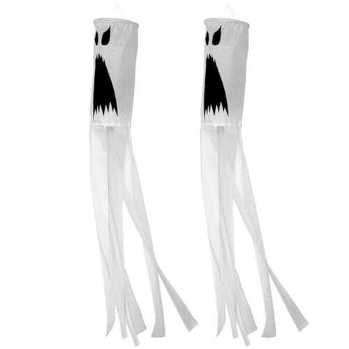 Fituenly 2 Stücke Halloween Flagge Windsack Outdoor Hängende Dekoration Geist Windsack Für Vorgarten Terrasse Rasen Garten Party Decor von Fituenly