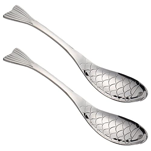 Kaffeelöffel 2pcs Fischform Vorspeise Löffel Edelstahl Dessert Löffel Süßes Eislöffel Getränk Mischlöffel Teelöffel von Fituenly