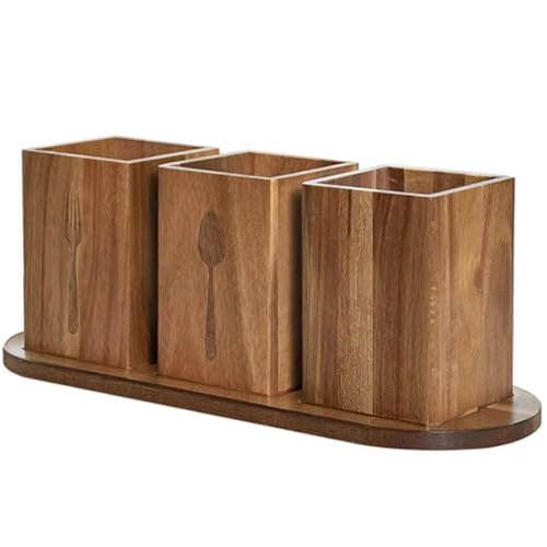 Retro-besteckständer Aus Holz 3 Fächern, Utensilienbehälter Besteckschalen, Besteckhalter-Organizer, Behälter Für Küchenutensilien, Für Messer, Gabel Und Löffel von Fituenly