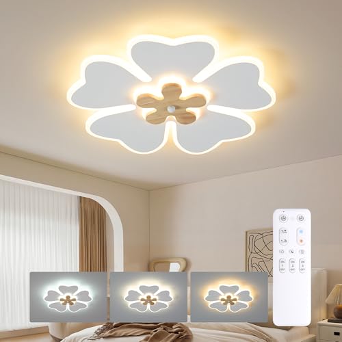 FitzMia LED Deckenleuchte Deckenlampe Blütenblattform mit Holz Modern Deckenlampen 30CM Stufenloses Dimmen mit Fernbedienung Mit Nachtlichtfunktion Schlafzimmer Kinderzimmer Wohnzimmer Speisesaa von FitzMia