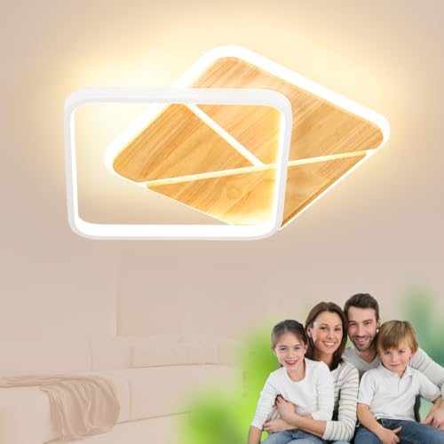 FitzMia LED Deckenleuchte Kinderzimmer Moderne Quadrat Deckenlampe mit Holz Deckenbeleuchtung 36W Dimmbar mit Fernbedienung Deckenleuchte für Kinderzimmer Schlafzimmer Wohnzimmer 41cm[Energieklasse D] von FitzMia
