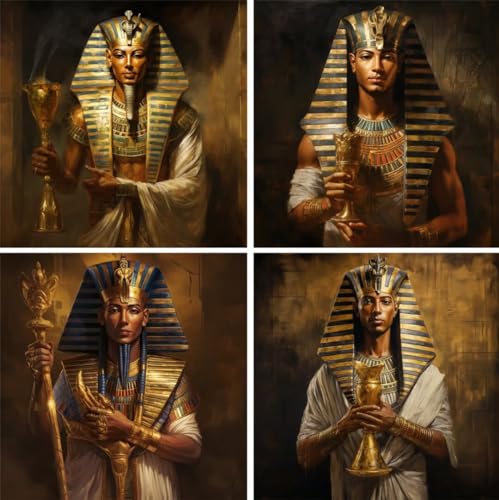 4 Pack Diamond Painting Ägypten, DIY 5D Diamant Painting Bilder Kinder Pharao Diamond Painting Set, Diamand Art Erwachsene Gifts mit Eckige Vollbohrer Stickerei Malerei für Eingang Dekoration 32x32CM von Fiububu