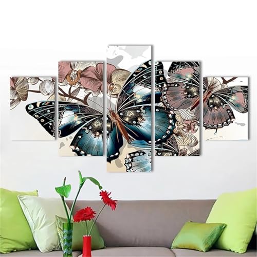 Diamond Painting 5 teilig Kombination Full Zubehör Kit, 5D Diamond Painting Set DIY Handwerk Strass Stickerei Diamond Painting Bilder Erwachsene für Haus Wand Dekoration Vintage-Schmetterling C-Size von Fiububu