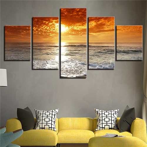 Diamond Painting 5 teilig Kombination Full Zubehör Kit, 5D Diamond Painting Set DIY Kunst Handwerk Strass Stickerei Diamond Painting Bilder Erwachsene für Haus Wand Dekoration beach at dusk H-Size von Fiububu