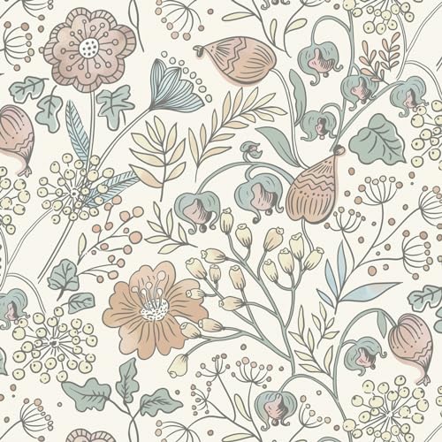 Fiula 41CMx10M Selbstklebende Tapete Blätter Blumentapete Floral Tapeten DIY Möbelfolie Bunt Klebefolie Wandtapete Wohnzimmer Schlafzimmer Möbel Vinyl Dekorfolie Wallpaper Rot Grün Creme von Fiula
