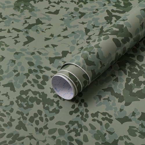 Fiula Grün Selbstklebende Tapete 41CMx3M Flecktarn Tapeten Klebefolie Möbel Dekrofolie Klebetapete Wandtapete Möbelfolie für Jungenzimmer Wohnzimmer Army Militär Camouflage Tarntapete Abnehmbar von Fiula