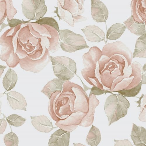 Fiula Rosen Tapeten Selbstklebende Tapete Blumen 41CMx5M Blumentapete Klebefolie Rosa Weiß Vintage Tapeten Romanze Wandtapete Florales Muster Dekorfolie Wasserdicht Schlafzimmer Wohnzimmer Möbelfolie von Fiula