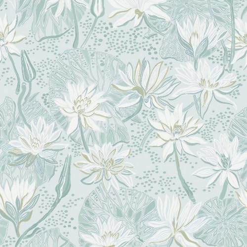 Fiula Selbstklebende Tapete Blumen Blumentapete 39.5x300CM Tapeten Blau Weiß Wandpapier Klebefolie Möbel Vinyl Floral Wallpaper Wasserdicht Renovierung Wohnzimmer Wandtapete Vintage Dekorfolie Lotos von Fiula