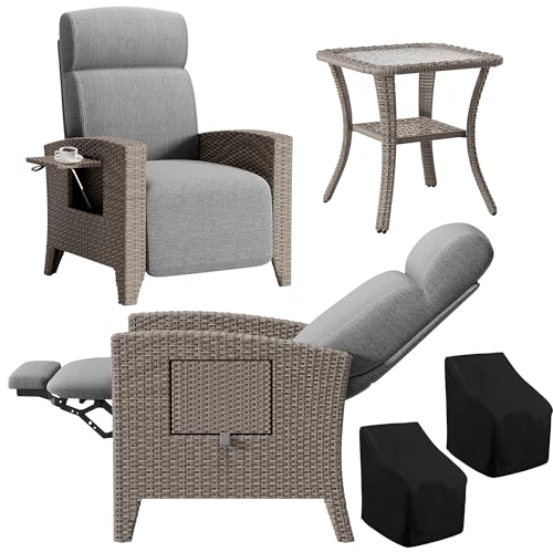 Fiutazge 2 Stück Relaxliege Verstellbare Rückenlehne,Gartensessel mit Liegefunktion,Balkontisch,Gartenstühle Abdeckung,Relaxsessel Rattan Sonnenliege für Innen,Außen-BraunRattan/GrauSitzkissen Fiutazge 2 Stück Relaxliege Verstellbare Rückenlehne,Gartensessel mit Liegefunktion,Balkontisch,Gartenstühle Abdeckung,Relaxsessel Rattan Sonnenliege für Innen,Außen-BraunRattan/GrauSitzkissen von Fiutazge