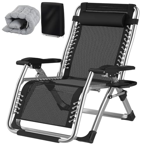 Fiutazge 83cm ExtraBreite Sonnenliege Verstellbare Rückenlehne,Liegestuhl Klappbar mit Kissen,Getränkehalter und Kopfpolster,Gartenliege,Liegestühle für Patio,Balkon,Strand,Camping-Grau von Fiutazge