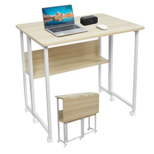 Fiutazge Schreibtisch klappbar, klappschreibtisch mit Rollen, Kleiner Klappbarer Computertisch mit Regal, Beistelltisch, Klapptisch für Home Office, Industrie-Design, Eiche 80 x 58 x 75 cm Fiutazge Schreibtisch klappbar, klappschreibtisch mit Rollen, Kleiner Klappbarer Computertisch mit Regal, Beistelltisch, Klapptisch für Home Office, Industrie-Design, Eiche 80 x 58 x 75 cm von Fiutazge