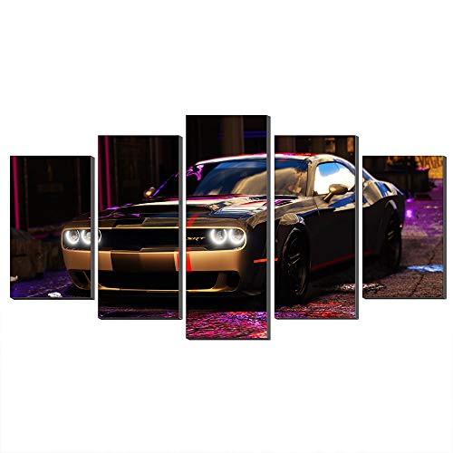 Annick Goutal Gold 2016 Dodge Challenger GTA 5 Dodge Sportwagen Leinwand Ölgemälde Wandkunst 5 Panels Bild Leinwand Kunstwerk Für Wohnkultur (Mit Rahmen,50 x 100 cm) von Annick Goutal