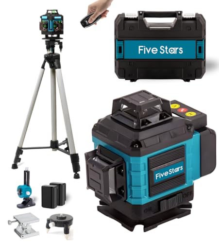Five Stars® Kreuzlinienlaser mit Stativ – 4 bis 16 Linien – 4D Professioneller Baulaser – Selbstnivellierend – 360 Grad – Laser-Wasserwaage – Linienlaser – Komplettset von Five Stars