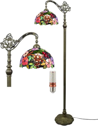 Five liters Tiffany-Stil 12 Zoll retro Jahrgang-Stehlampe mit Trauben Buntglas Kristallperlen-Lampenschirm antike Beleuchtung Wohnzimmerlampen – Deckenleuchte 64 Zoll hoch mit Glühbirne von Five liters