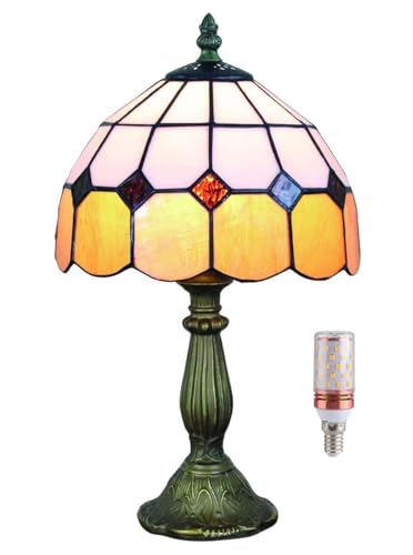 Five liters 8 Zoll große Tischlampe aus Buntglas im Tiffany-Stil Nachttischlampe Schlafzimmerlampe Nachtlicht Kinderlampe 38 cm hoch – mit Glühbirne (Farbe: Orange) von Five liters