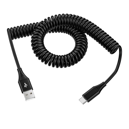Spiralkabel USB A auf USB C [0.5m-1.8m] USB C Ladekabel Lpiralkabel Schnellladekabel Android Auto Ladekabel für Samsung Galaxy S25 25+ S24 S23 S22 S21 A55 A25 iPhone 16/15 Pro Max, Xiaomi Google Pixe von FiveBox
