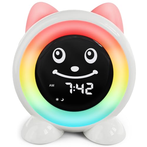 FiveHome Wecker Kinder-Schlaftrainer Kinder Kinderwecker Digital Lichtwecker mit 11 Farben Nachtlicht | Timer | Snooze-Funktion | Geschenk für Mädchen und Jungen Katzenwecker von FiveHome
