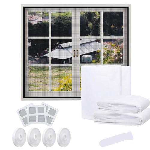 4 Stück Fliegengitter Fenster Zuschneidbar | Selbstklebend Insektenschutz Fenster & Presswerkzeug | 130x150cm Hohe Dichte + Reparaturset | Effektiver Mückenschutz (weiß) von FiveMileBro