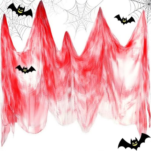 FiveMileBro 215 x 500 cm Gruseliges Käsetuch - Halloween Gruseliges Tuch Dekorationen für Spukhäuser, Gruseliges Tuch als Türen Vorhang Innen Außen (blutrot) von FiveMileBro