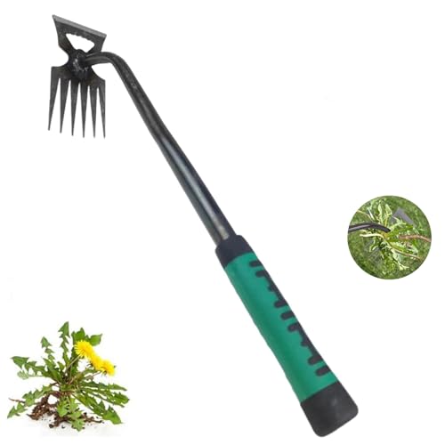 FiveMileBro Gartenarbeit Hand Unkrautstecher, Unkrautjäter Edelstahl, Langlebiges Gartenwerkzeug mit Ergonomischem Griff zum Entfernen von Unkraut und Wurzeln (6 Zähne) von FiveMileBro
