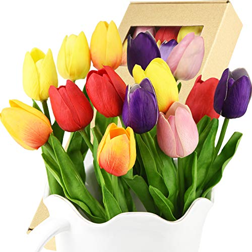 FiveSeasonStuff Künstliche Tulpen | fühlen sich echt an | Hochzeitsstrauß Home Decor Party | Blumenarrangements | 15 Stiele (Regenbogen) von FiveSeasonStuff