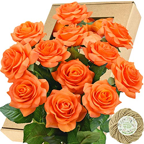 FiveSeasonStuff Seidenrosen, künstliche Blumen für Dekoration, Heimdekoration, Mittelstück für Tische, Hochzeit, Brautstrauß, fühlen sich echt an, 12 Stiele (orange) von FiveSeasonStuff