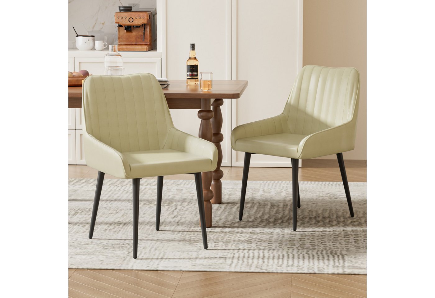 FiveWillowise Polsterstuhl 2er Set Esszimmerstühle, Küchenstuhl mit Rückenlehne (2 St), Sessel mit vertikaler Naht und Metallbeinen von FiveWillowise