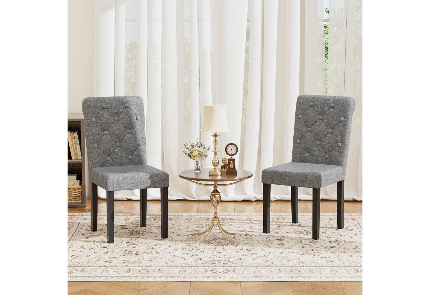 FiveWillowise Polsterstuhl Esszimmerstühle 2er Set, Esstischstühle mit kurviger hoher Rückenlehne (2 St), Leinenoptik und Massivholzbeinen, für Esszimmer, Wohnzimmer von FiveWillowise