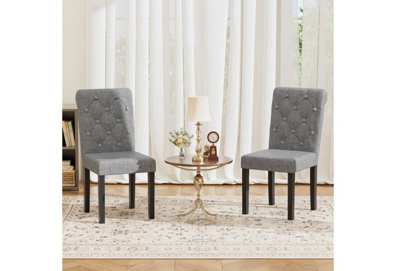 FiveWillowise Polsterstuhl Esszimmerstühle 2er Set, Esstischstühle mit kurviger hoher Rückenlehne (2 St), Leinenoptik und Massivholzbeinen, für Esszimmer, Wohnzimmer von FiveWillowise
