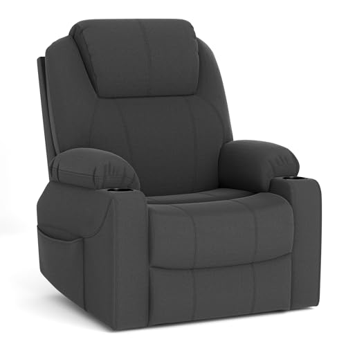 FiveWillowise Relaxsessel mit Liegefunktion, Manuell Verstellbarer Fernsehsessel mit Wippfunktion, TV Sessel für Wohnzimmer, Drehbar Relaxliege, 2 Seitentaschen & Getränkehalter (Stoff, Dunkelgrau) von FiveWillowise