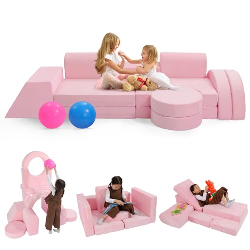 Fivetry Modulares Kindersofa, Spielcouch, 12-teiliges Kinder-Couch-Sofa für Spielzimmer, Fortbildung, 3S sofortiger Rückprall und vollständige Erweiterung, vielseitige Kinderspielcouch für Kleinkinder von Fivetry