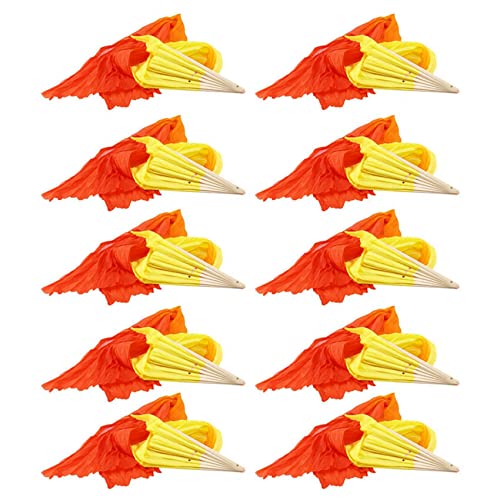 Fivetwofive 10X Schöne Seide DREI Farb Verlauf Flame Tanz Fächer Hand Falten Bambus Fächer Dekoration Fan für Damen Damen zu Hause von Fivetwofive