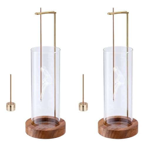 Fivetwofive 2X RäUcherstäBchenhalter, RäUcherstäBchenhalter, Fliegendes RäUchergefäß mit Glas, Rutschfestes Holztablett und RäUcherstäBchenstäNder Aus Messing von Fivetwofive