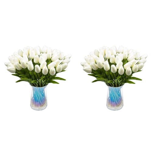 Fivetwofive 60 StüCk KüNstliche Tulpen Blumen Echte BerüHrung Tulpen GefäLschte PU Tulpen Strauß Latex WeißE Tulpe und SchöNe Blumen () von Fivetwofive