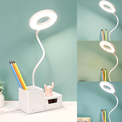 Fivtsme Schreibtischlampe Kinder, Touch Schreibtischleuchte, 3 Modus USB-Anschluss Nachttischlampe, Nachttischlampe kinder mit Touch-Schalter und Stifthalter für Student Schlafsaal Studie Lesen von Fivtsme