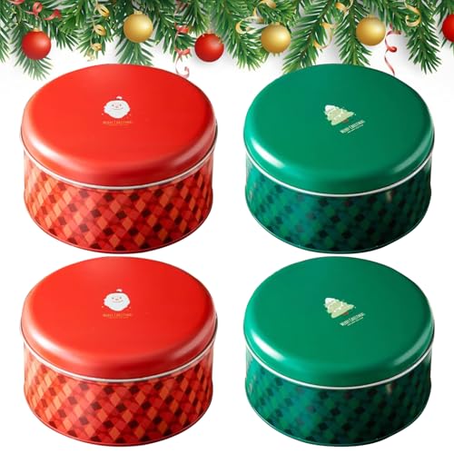 Fiwooze 4 Stück Runde Plätzchendose Weihnachten, Keksdosen Blech Weihnachten, Keksdose Metall, Weihnachtsdosen Geschenkbox, Größe: Durchmesser 13.5cm, Höhe 7.8cm Fiwooze 4 Stück Runde Plätzchendose Weihnachten, Keksdosen Blech Weihnachten, Keksdose Metall, Weihnachtsdosen Geschenkbox, Größe: Durchmesser 13.5cm, Höhe 7.8cm von Fiwooze