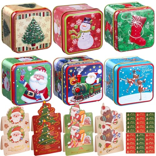 Fiwooze Weihnachtsdosen Plätzchendose Set, Keksdose Weihnachten, Keksdosen Blech Weihnachten, 6 Stück Metall Keksdose, Metalldosen Weihnachten für Geschenkkarten Kekse SüßIgkeiten Fiwooze Weihnachtsdosen Plätzchendose Set, Keksdose Weihnachten, Keksdosen Blech Weihnachten, 6 Stück Metall Keksdose, Metalldosen Weihnachten für Geschenkkarten Kekse SüßIgkeiten von Fiwooze