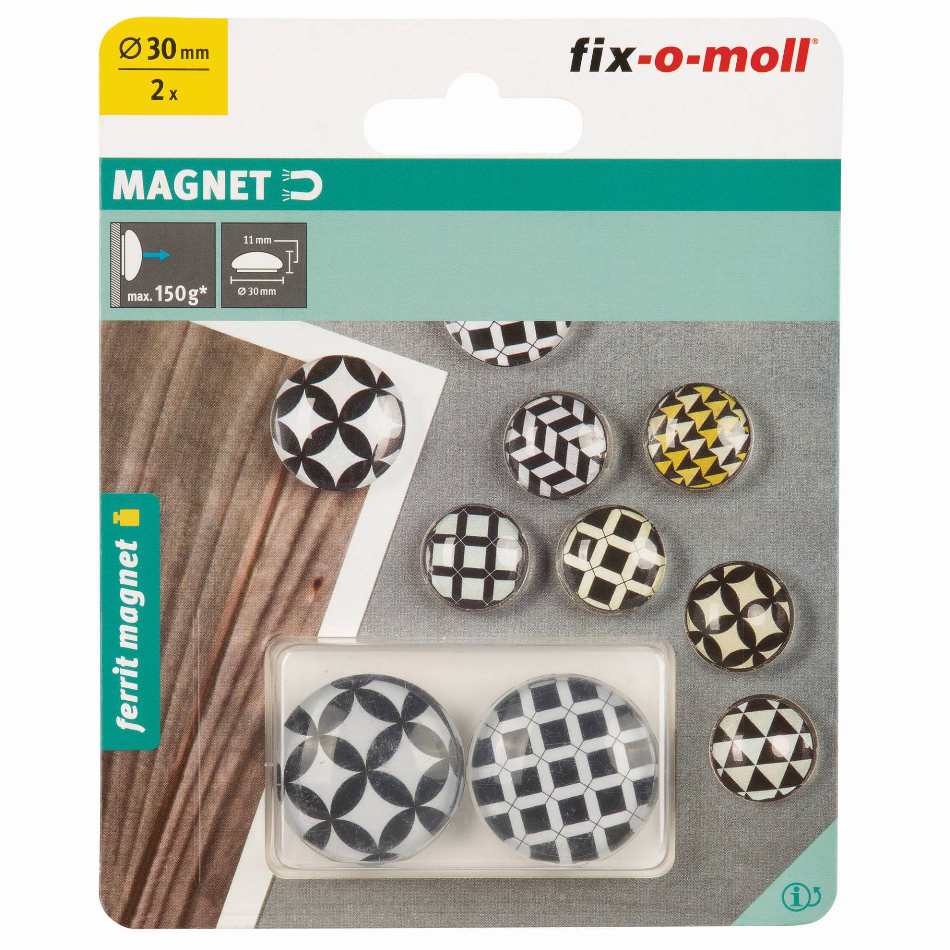 Fix-o-moll Glasmagnet 'Ferrit' schwarz-weiß Ø 30 x 11 mm, 2 Stück Fix-o-moll Glasmagnet 'Ferrit' schwarz-weiß Ø 30 x 11 mm, 2 Stück von Fix-o-moll