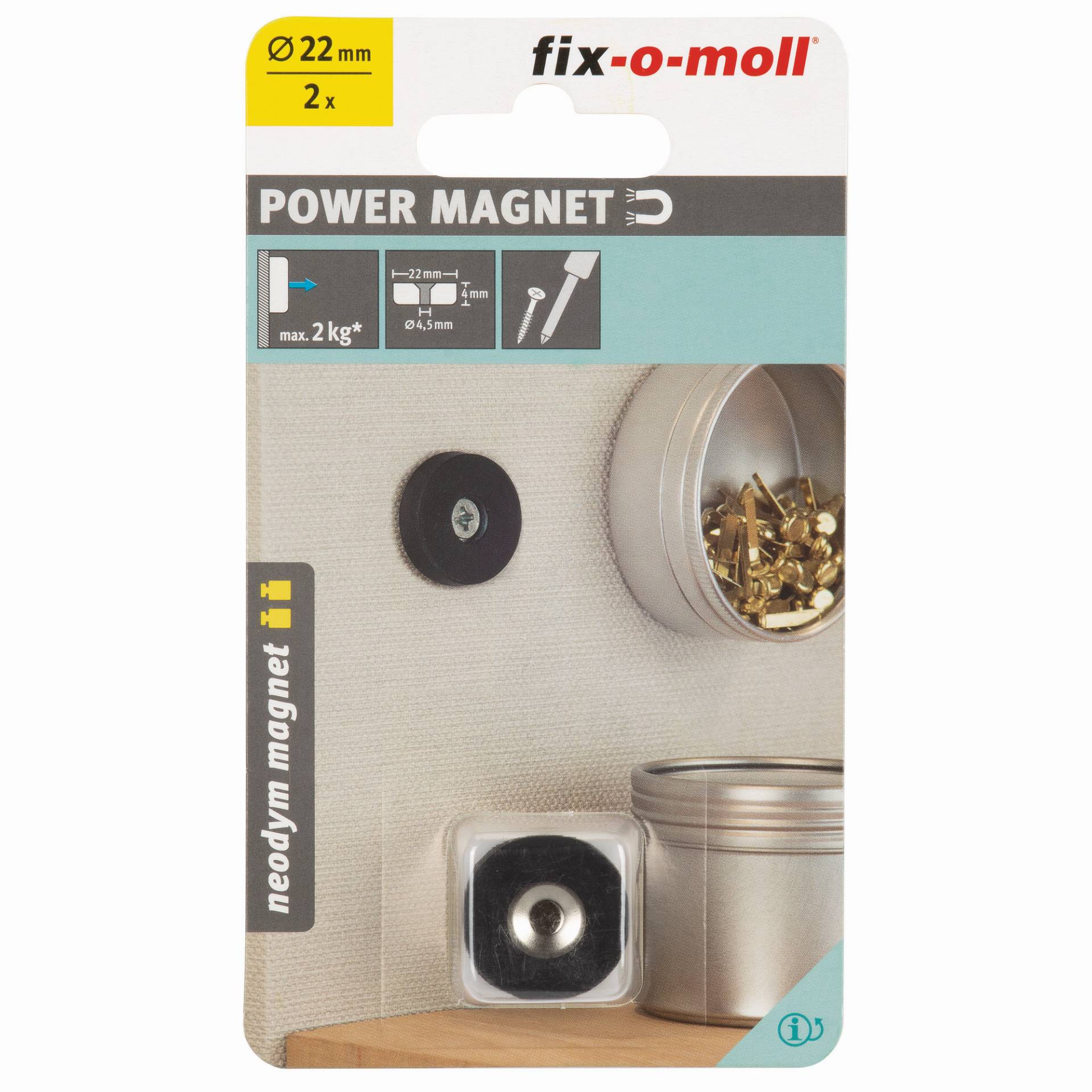 Fix-o-moll Magnet 'Neodym' schwarz gummiert Senkbohrung Ø 22 x 4 mm, 2 Stück Fix-o-moll Magnet 'Neodym' schwarz gummiert Senkbohrung Ø 22 x 4 mm, 2 Stück von Fix-o-moll