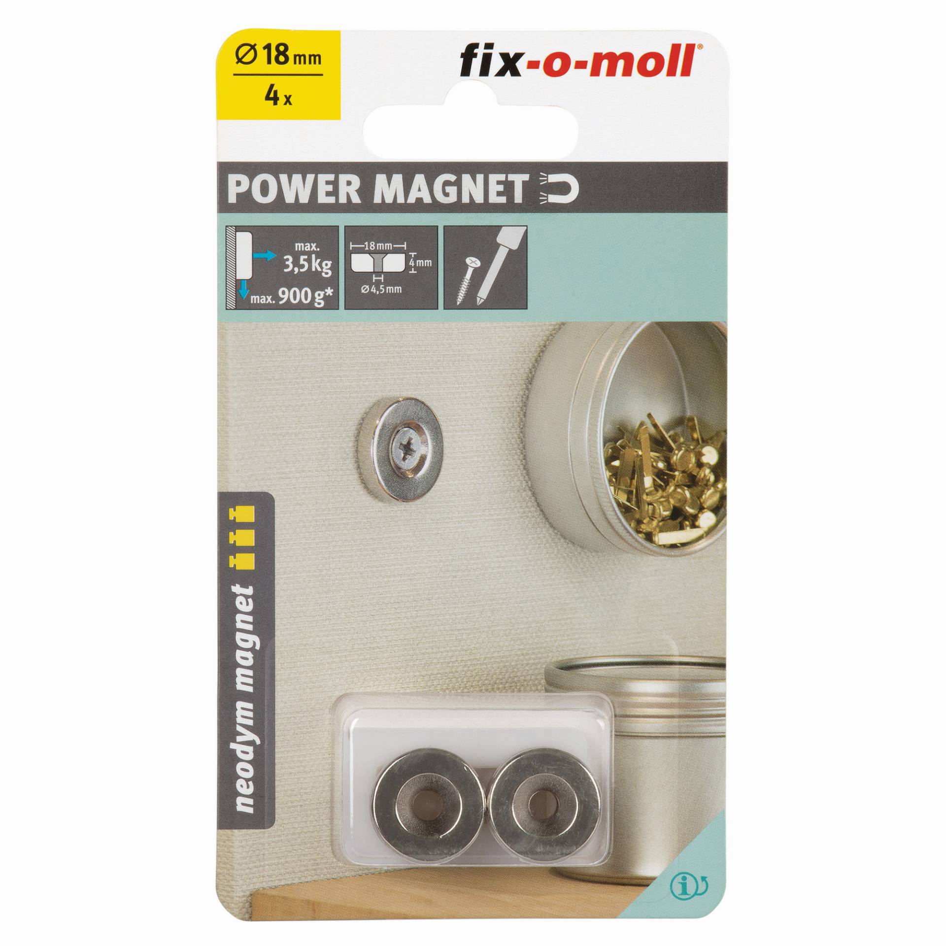 Fix-o-moll Magnet 'Neodym' silbern Senkbohrung Ø 18 x 4 mm, 4 Stück Fix-o-moll Magnet 'Neodym' silbern Senkbohrung Ø 18 x 4 mm, 4 Stück von Fix-o-moll