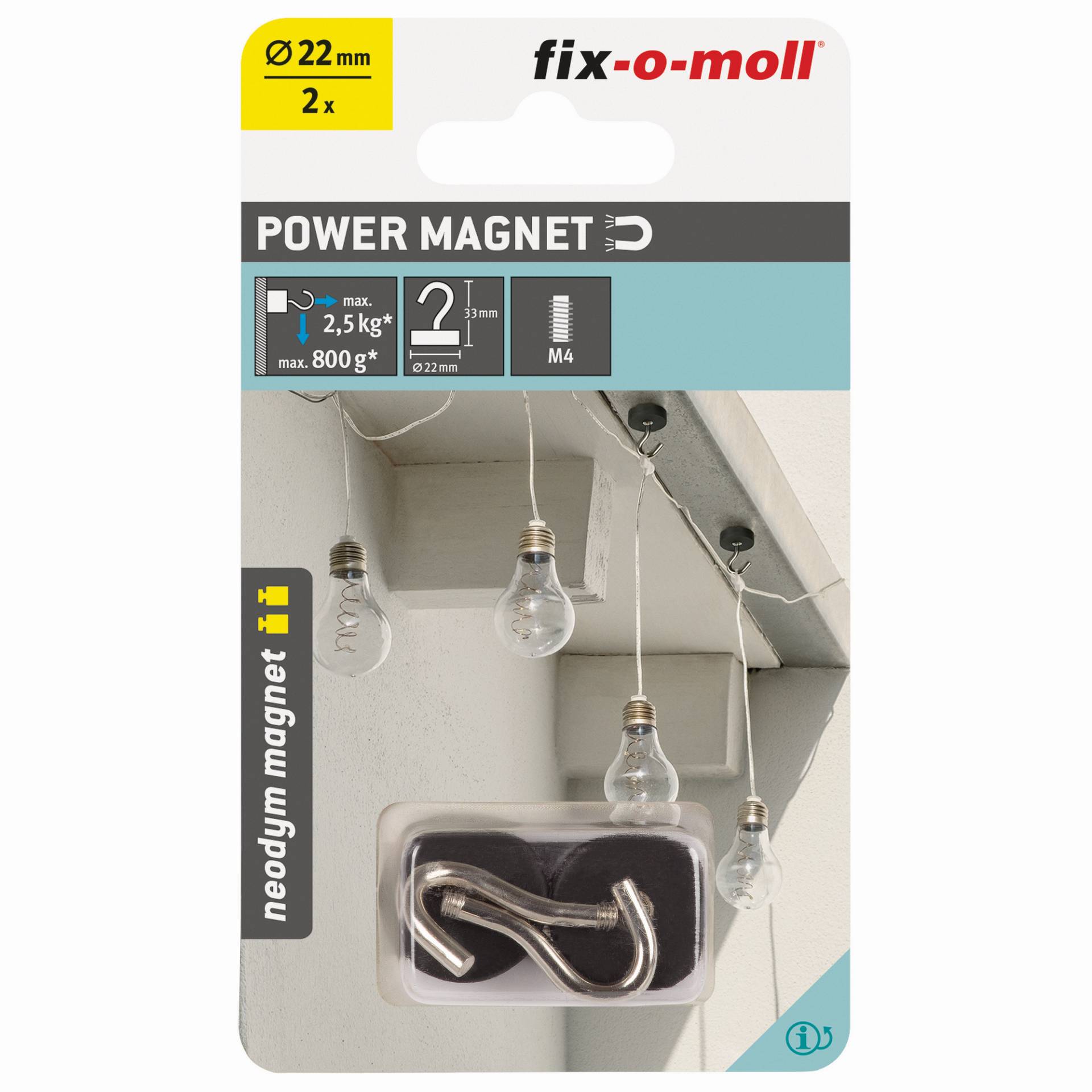 Fix-o-moll Magnethaken 'Neodym' schwarz/silber gummiert Ø22 x 33 mm, 2 Stück Fix-o-moll Magnethaken 'Neodym' schwarz/silber gummiert Ø22 x 33 mm, 2 Stück von Fix-o-moll