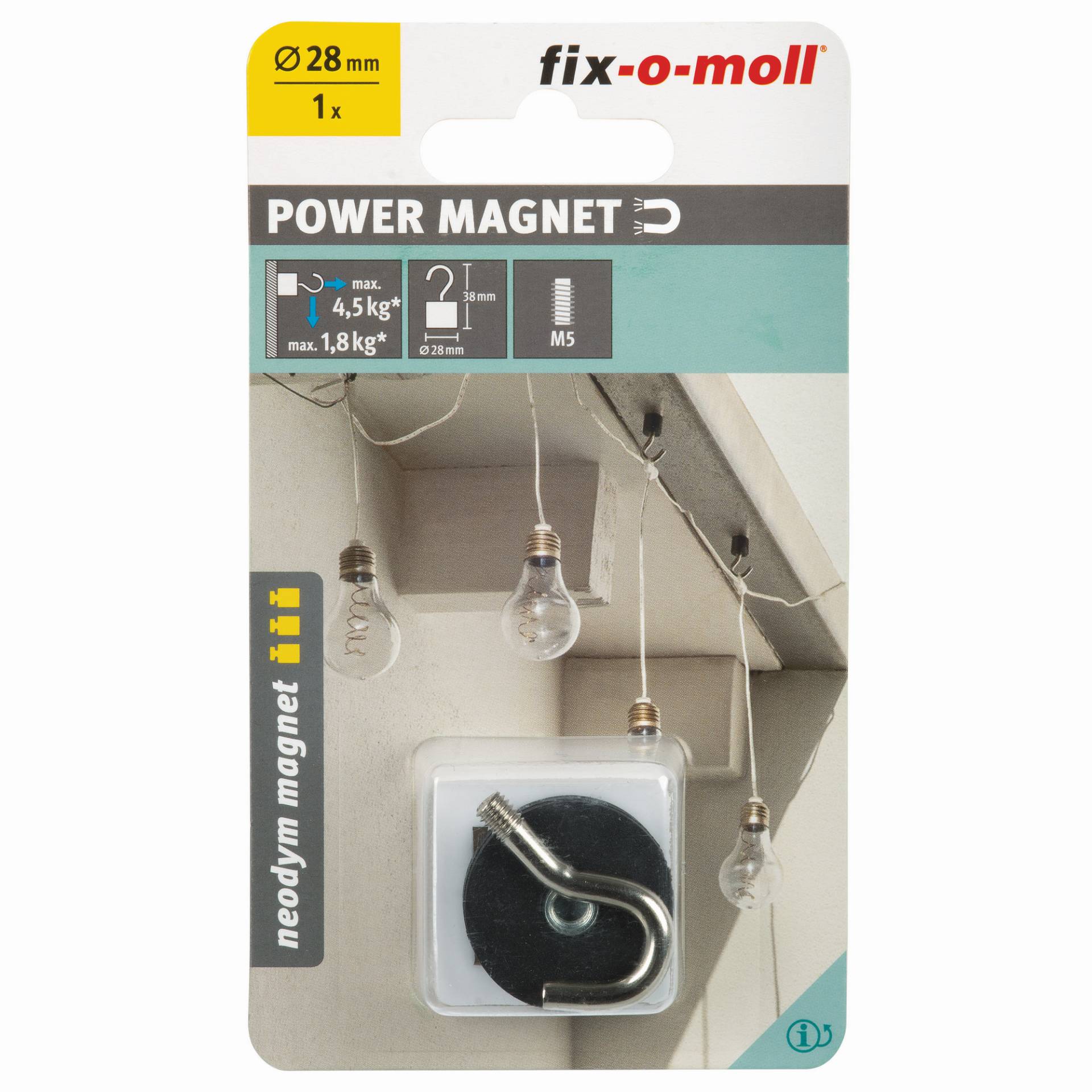 Fix-o-moll Magnethaken 'Neodym' schwarz/silber gummiert Ø28 x 38 mm Fix-o-moll Magnethaken 'Neodym' schwarz/silber gummiert Ø28 x 38 mm von Fix-o-moll