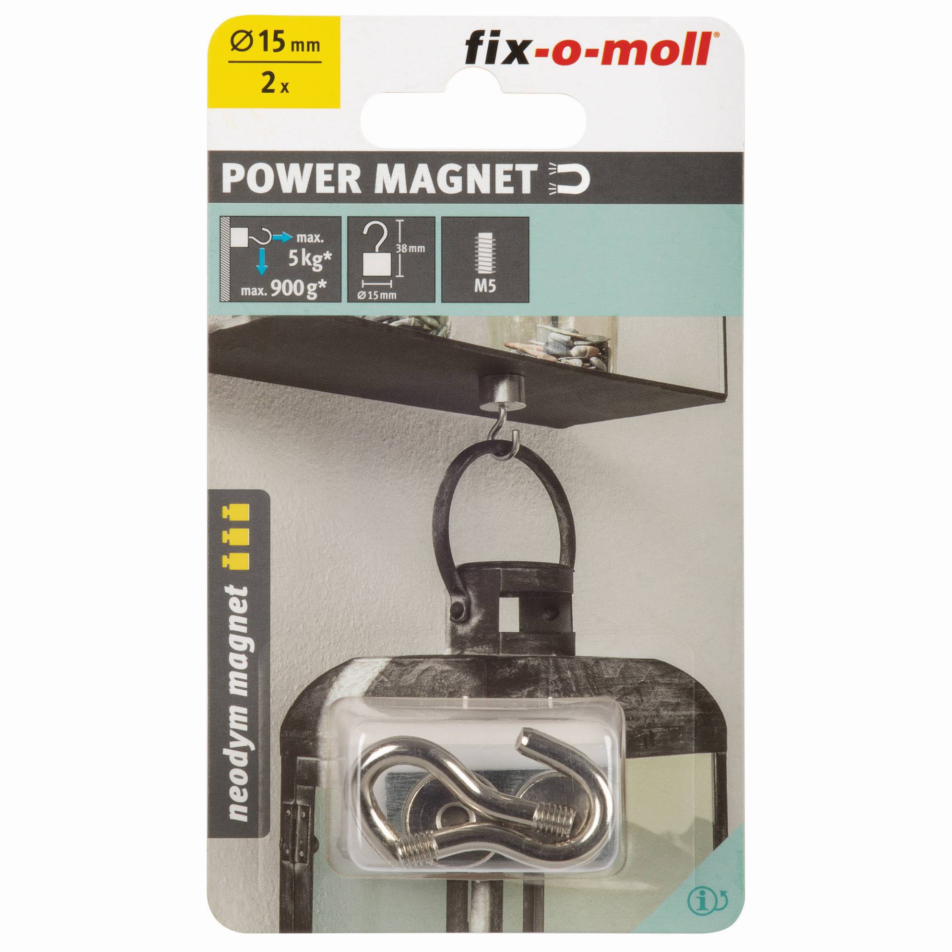 Fix-o-moll Magnethaken 'Neodym' silbern Ø 15 x 38 mm, 2 Stück Fix-o-moll Magnethaken 'Neodym' silbern Ø 15 x 38 mm, 2 Stück von Fix-o-moll