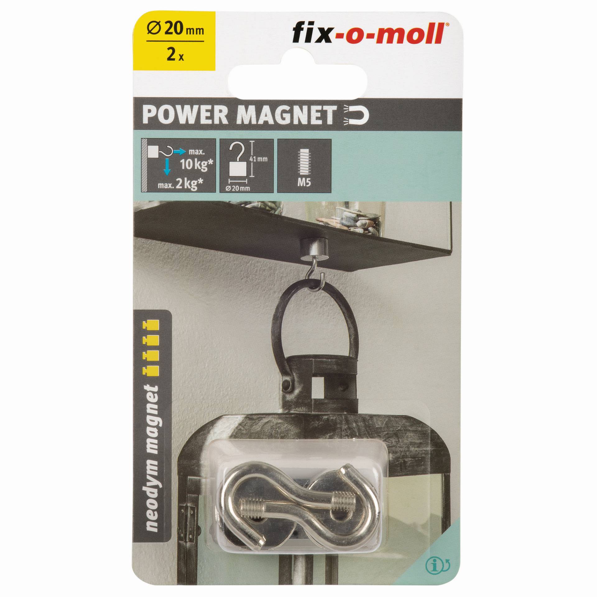 Fix-o-moll Magnethaken 'Neodym' silbern Ø 20 x 41 mm, 2 Stück Fix-o-moll Magnethaken 'Neodym' silbern Ø 20 x 41 mm, 2 Stück von Fix-o-moll