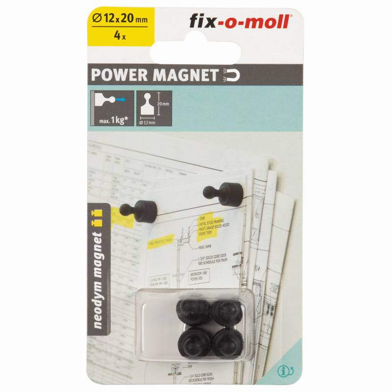 Fix-o-moll Magnetkegel 'Neodym' schwarz Ø 12 x 20 mm, 4 Stück von Fix-o-moll