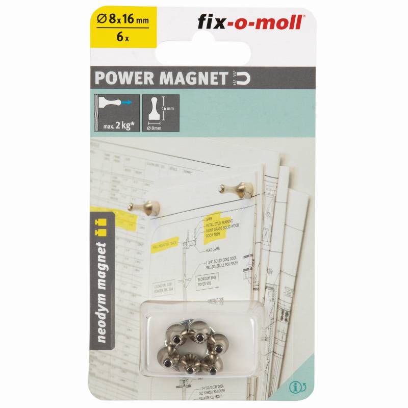 Fix-o-moll Magnetkegel 'Neodym' silbern Ø 8 x 16 mm, 6 Stück von Fix-o-moll