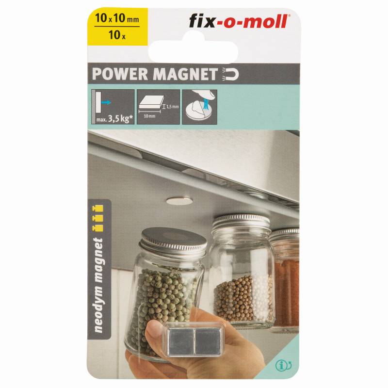 Fix-o-moll Magnetquader 'Neodym' silbern selbstklebend 10 x 10 x 1,5 mm, 10 Stück von Fix-o-moll