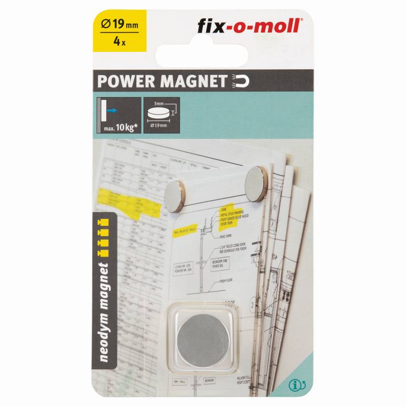 Fix-o-moll Magnetscheibe 'Neodym' silbern Ø 19 x 3 mm, 4 Stück von Fix-o-moll