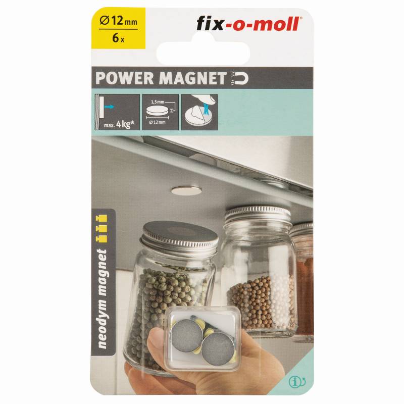 Fix-o-moll Magnetscheibe 'Neodym' silbern selbstklebend Ø 12 x 1,5 mm, 6 Stück von Fix-o-moll